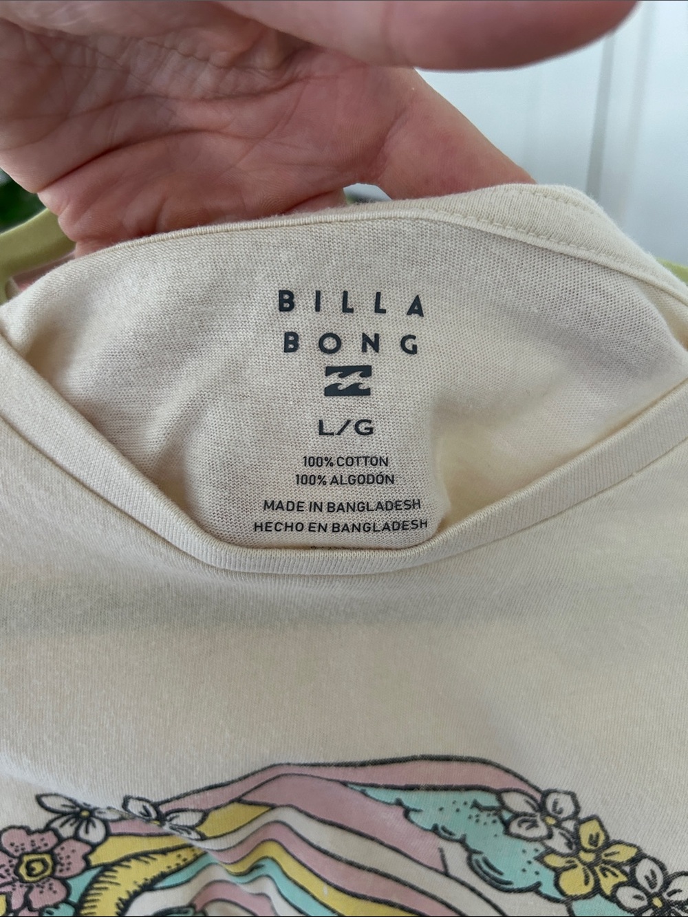 Billabong Women's Cream Graphic Tee with Pastel Sunset Print - Picture 3 of 4